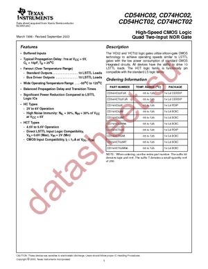 CD74HC02MTE4 datasheet  